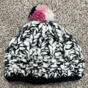 FP Movement by Free People Black and White Knit Beanie with multi-colored Pom